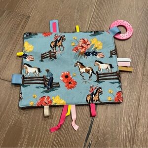 Cowgirl Western Baby Tag Lovey With Teething Ring Security Blanket